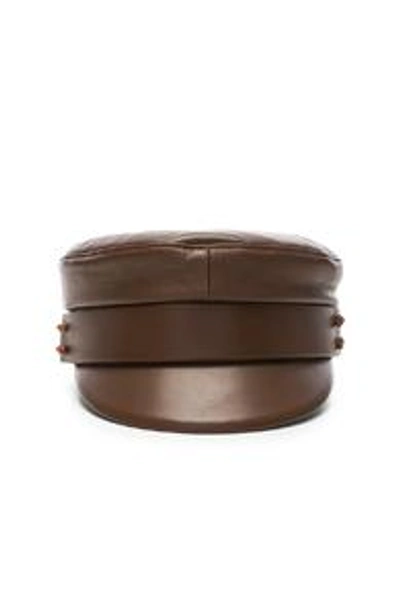 Shop Ruslan Baginskiy Leather Baker Boy Cap In Brown