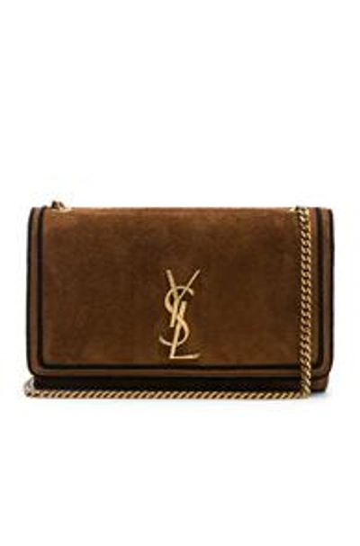 Shop Saint Laurent Medium Suede Monogramme Kate Chain Bag In Brown