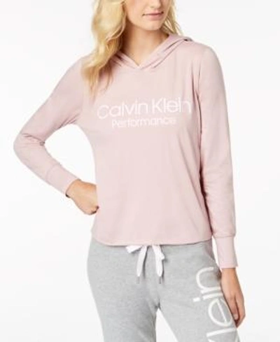 Shop Calvin Klein Performance Logo Cropped Hoodie In Cameo Pink