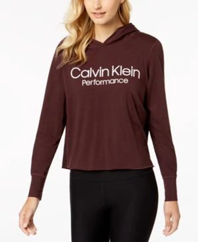Shop Calvin Klein Performance Logo Cropped Hoodie In Raisin