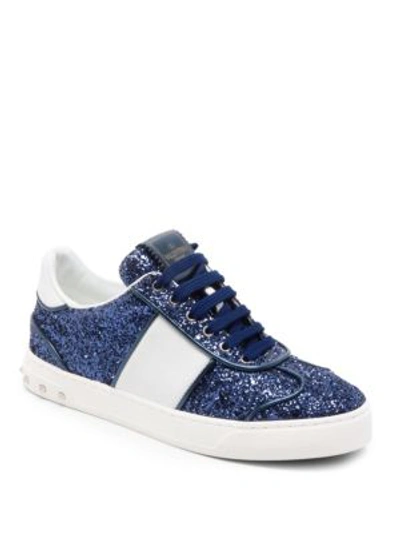 Shop Valentino Fly Crew Glitter Sneakers In Marine Bianco