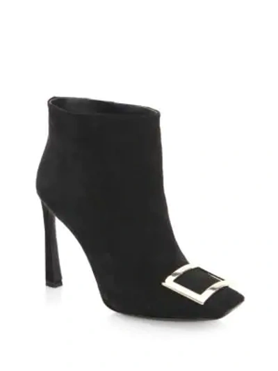 Shop Roger Vivier Buckle Toe Suede Booties In Black