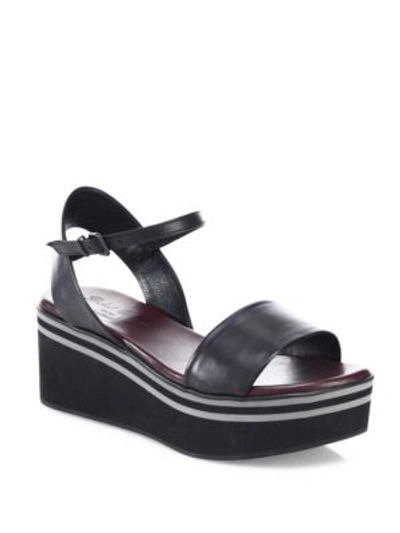 Shop Robert Clergerie Piel Leather Flatform Sandals In Black Nappa