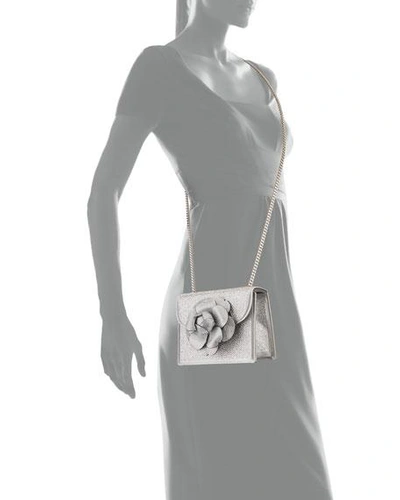Shop Oscar De La Renta Mini Tro Crystal Suede Crossbody Bag In Silver