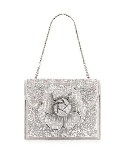 Shop Oscar De La Renta Mini Tro Crystal Suede Crossbody Bag In Silver