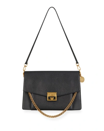 Shop Givenchy Gv3 Medium Pebbled Leather Shoulder Bag In Black/gray