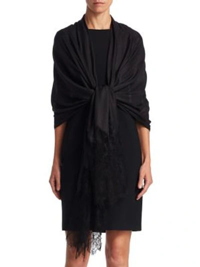 Shop Valentino Roses Lace Shawl In Black