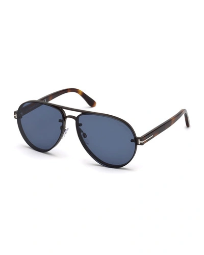 Shop Tom Ford Alexei Metal Aviator Sunglasses In Gray/blue
