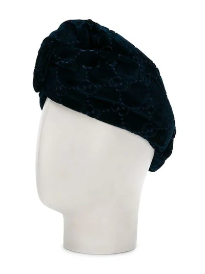 Shop Gucci Gg Velvet Headband In Blue