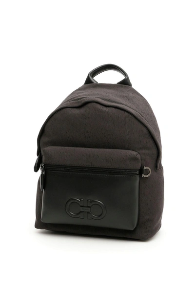 Shop Ferragamo Leather And Nylon Firenze Backpack In Grey Black (grey)