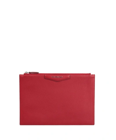 Shop Givenchy Antigona Leather Pouch In Rosso