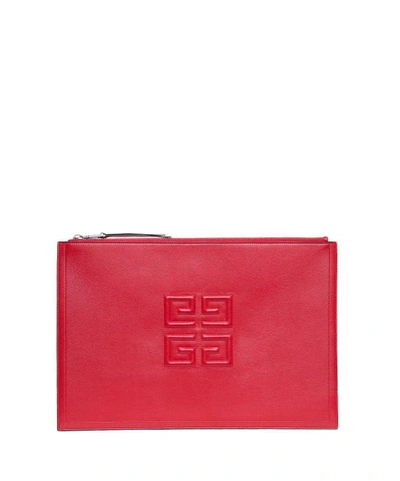 Shop Givenchy Emblem Leather Pouch In Rosso