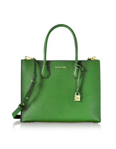 Shop Michael Kors Mercer Large Leather Tote In Bright Green