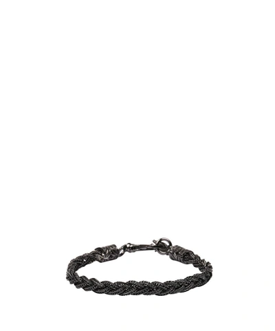 Shop Emanuele Bicocchi Silver Twisted Slim Bracelet In Nero