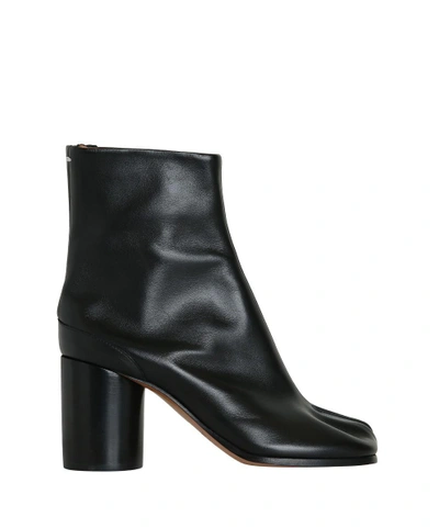 Shop Maison Margiela Black Leather Tabi Ankle Boots In Nero