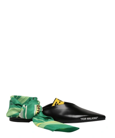 Shop Off-white Scarf Detail Leather Mules In Nero