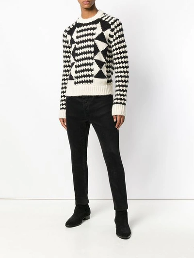 Shop Saint Laurent Boxy Graphic Knit Sweater In Nude & Neutrals