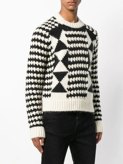 Shop Saint Laurent Boxy Graphic Knit Sweater In Nude & Neutrals