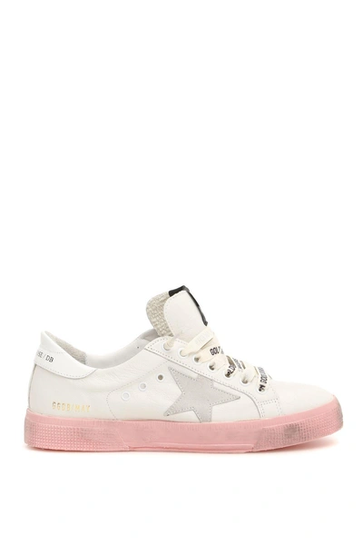 Shop Golden Goose May Sneakers In White Leather Pink Sole