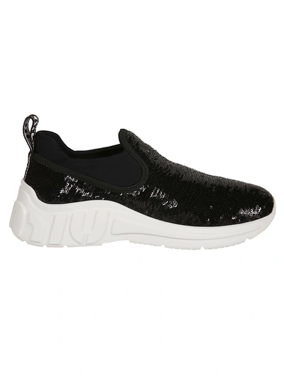 Shop Miu Miu Sequin Slip-on Sneakers In Nero