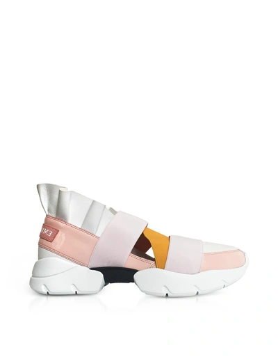 Shop Emilio Pucci Light Pink White And Orange Nylon Ruffle Sneakers