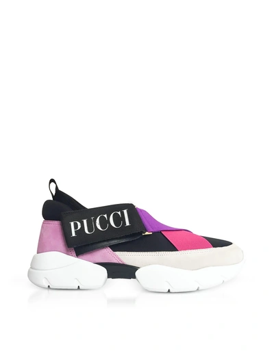 Shop Emilio Pucci Color Block Criss-cross Nylon Sneakers In Black / White