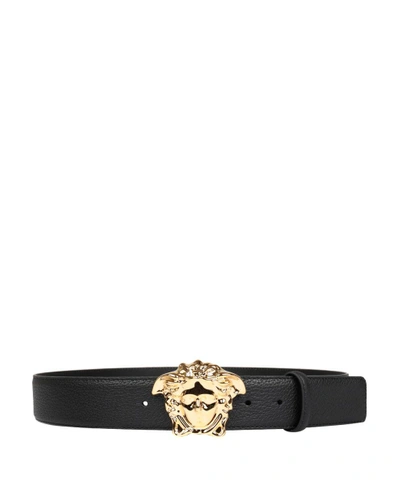 Shop Versace Black Leather Medusa Belt In Nero