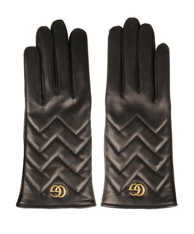 Shop Gucci Gg Marmont Leather Gloves In Nero