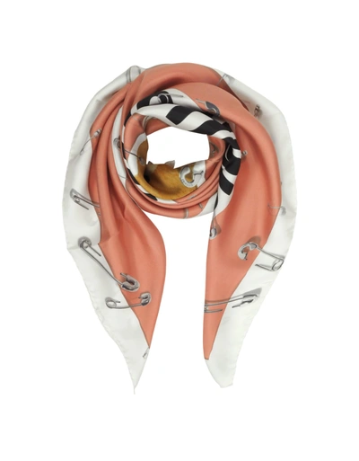 Shop Moschino Teddy Bear Printed Silk Square Scarf In Pink
