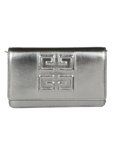 Shop Givenchy Emblem Chain Wallet In Silver