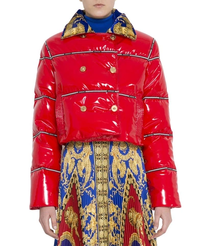 Shop Versace Red Vinyl Puffer Coat In Rosso