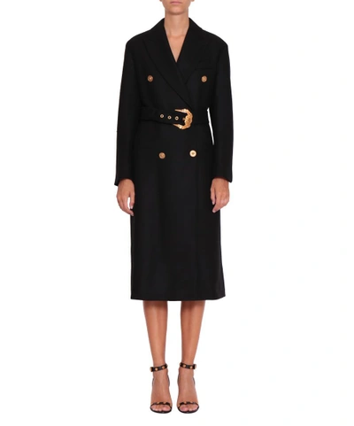 Shop Versace Black Wool Double Brested Coat In Nero
