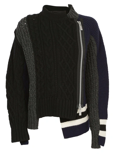 Shop Sacai Knit Jacket In Black-navy-gray