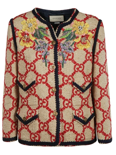 Shop Gucci Floral Jacket In D.beige-h.red-blu