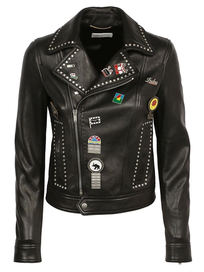 Shop Saint Laurent Leather Jacket In Noir/multi