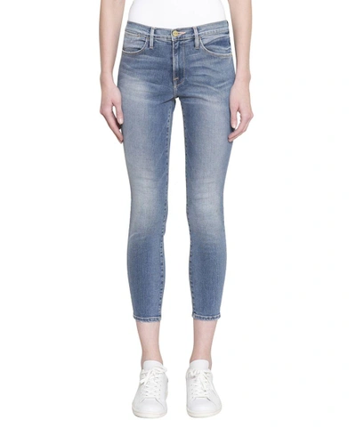 Shop Frame Le High Skinny Cotton Denim Jeans In Azzurro