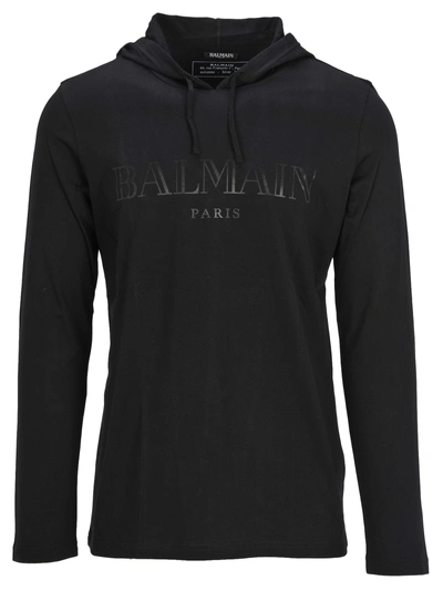 Shop Balmain Tshirt Ls Cap In Black