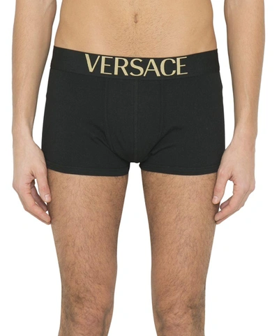 Shop Versace Black Logo Jersey Cotton Boxer Briefs In Nero