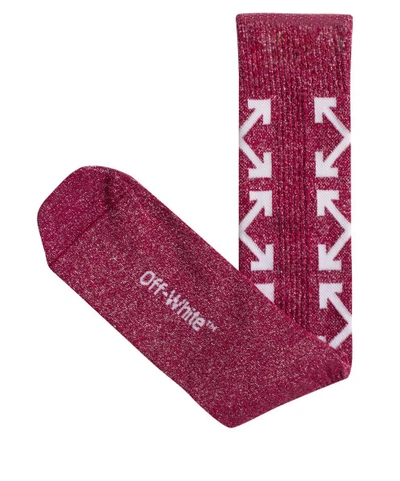 Shop Off-white Diagonal Cotton Socks In Rosso