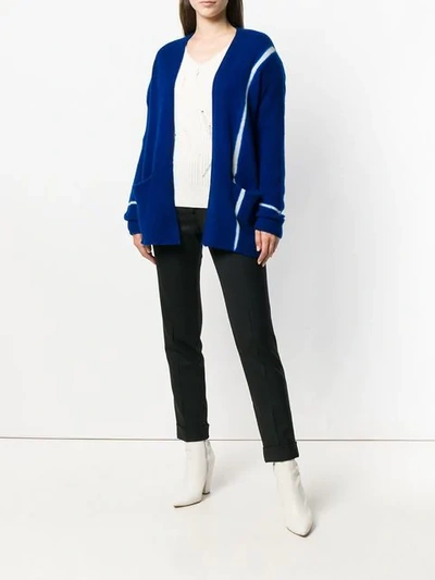 Shop Suzusan Contrast Stripe Detail Cardigan In Blue