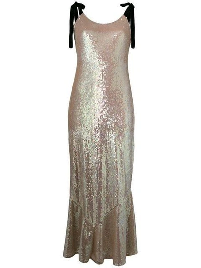 Shop Attico Tie Shoulder Sequin Maxi Dress In Neutrals