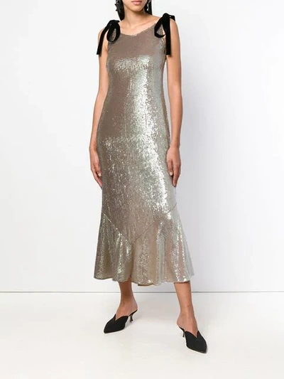 Shop Attico Tie Shoulder Sequin Maxi Dress In Neutrals