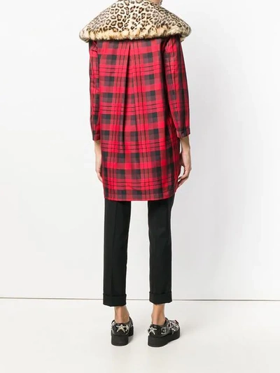 Shop N°21 Leopard Print Collar Check Coat In Red