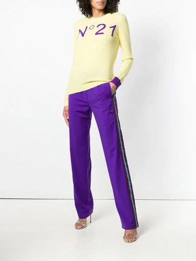 Shop N°21 Contrasting Stripes Trousers In Purple