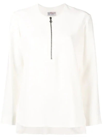 Shop Alberto Biani Zipped Front Flared Blouse In Neutrals