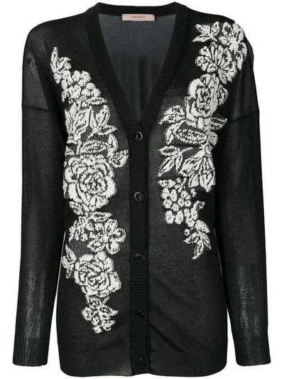 Shop Twinset Twin-set Floral Tapestry Cardigan - Black