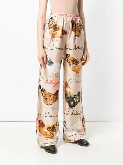 Shop Dolce & Gabbana Chicken Print Palazzo Pants In Neutrals