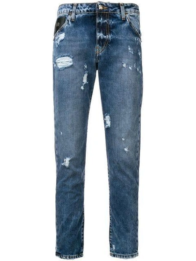 Shop John Richmond Distressed Skinny Jeans - Blue