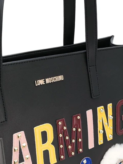 Shop Love Moschino Patches Tote Bag - Black