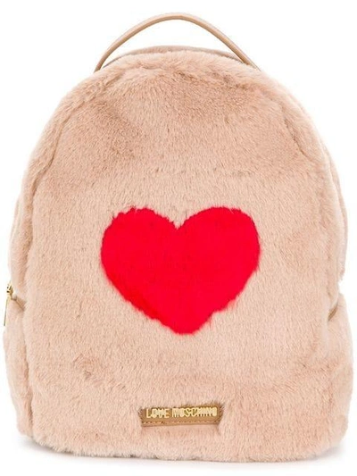 Shop Love Moschino Faux Fur Backpack - Neutrals